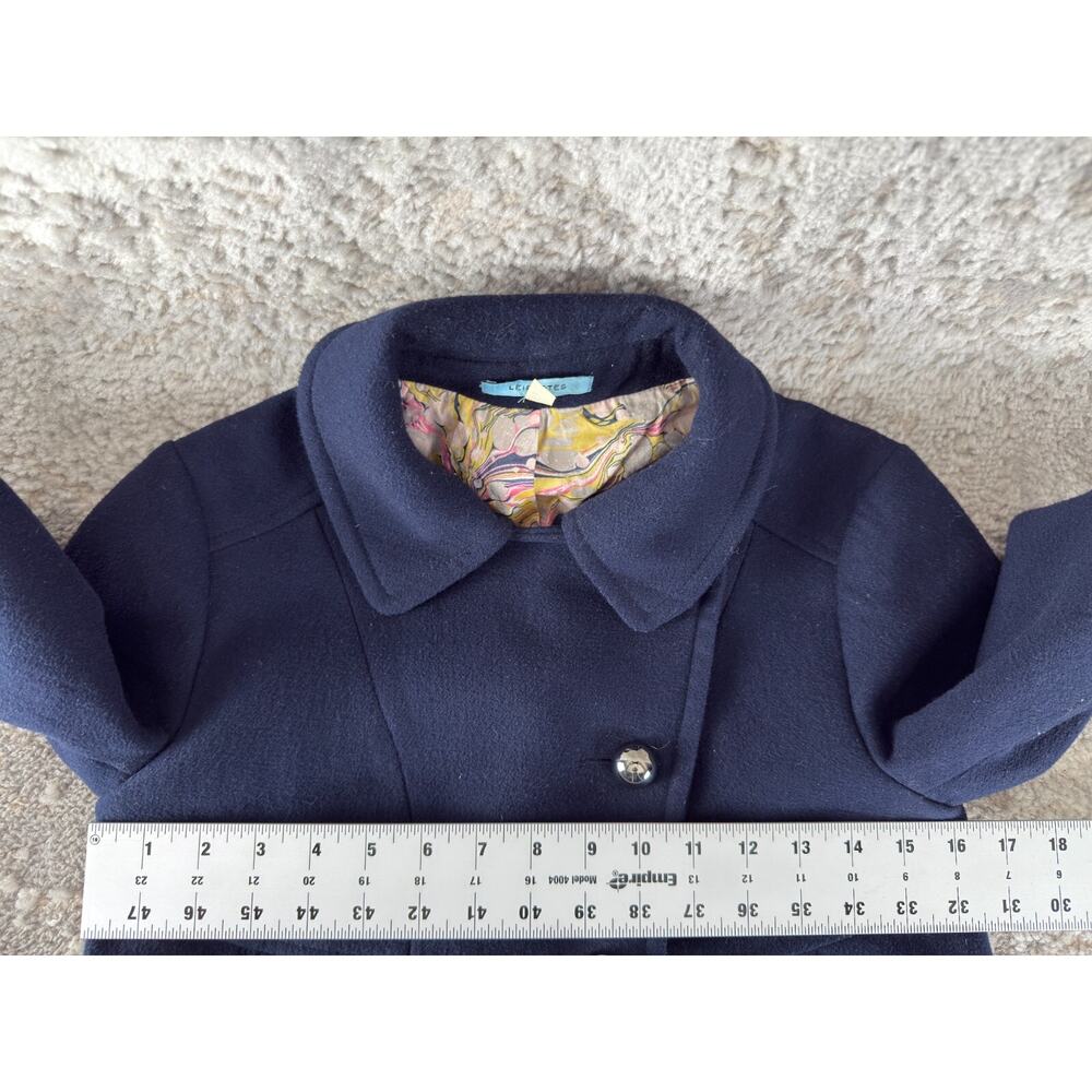 LeifNotes Size 0 Stretch Outdoor Button Pea Coat Navy Long Sleeve Lined Collar - Picture 5 of 9